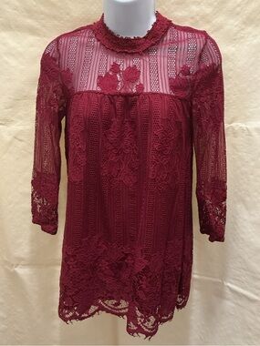 Miss Chievous Burgundy Lace High-Neck Blouse